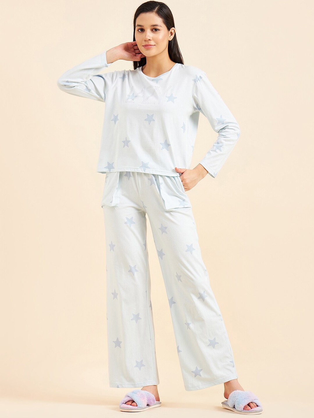 

Sweet Dreams Geometric Printed Top & Trousers, Blue
