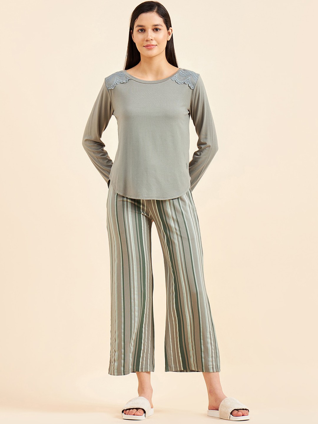 

Sweet Dreams Striped Top & Trousers, Green