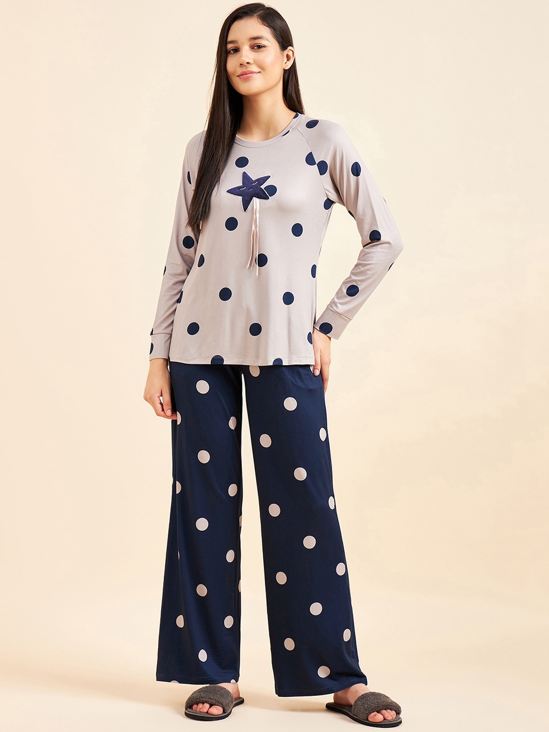 

Sweet Dreams Polka Dots Printed Top & Trousers, Brown