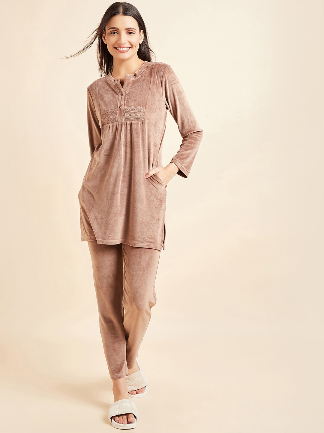

Sweet Dreams Full Sleeves Knitted Top & Trousers, Beige