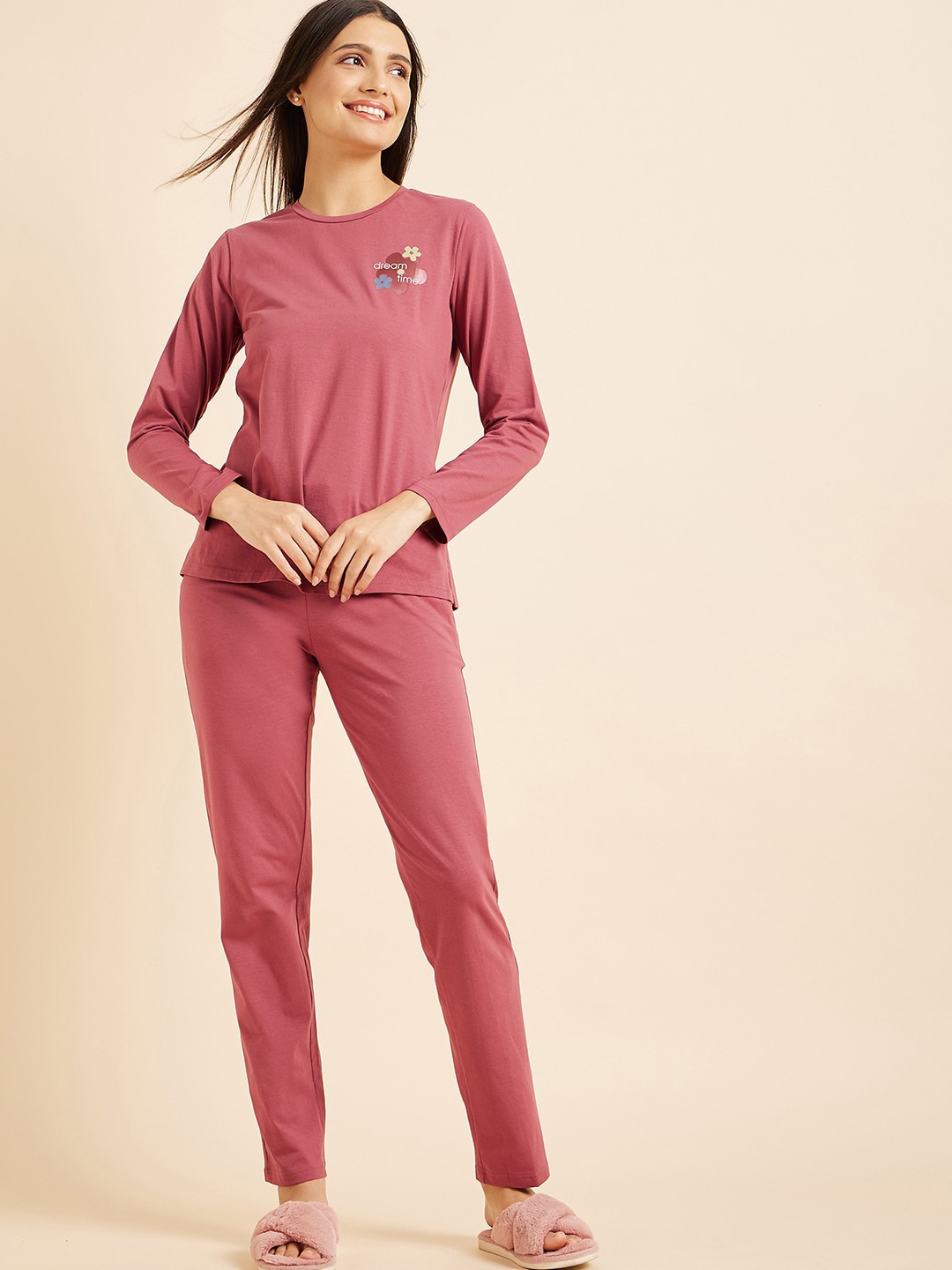 

Sweet Dreams Floral Printed Night Suit, Pink