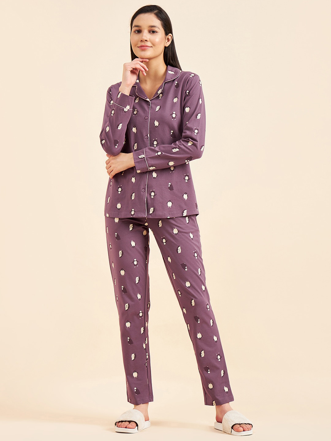 

Sweet Dreams Conversational Printed Shirt & Trousers, Purple