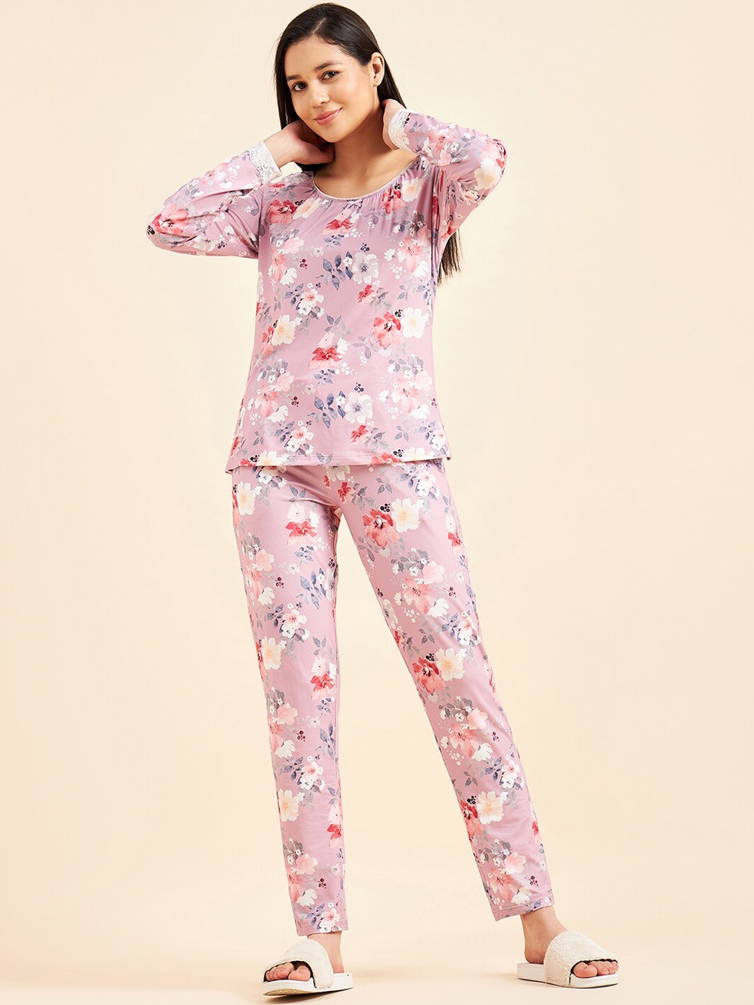 

Sweet Dreams Floral Printed Night suit, Pink