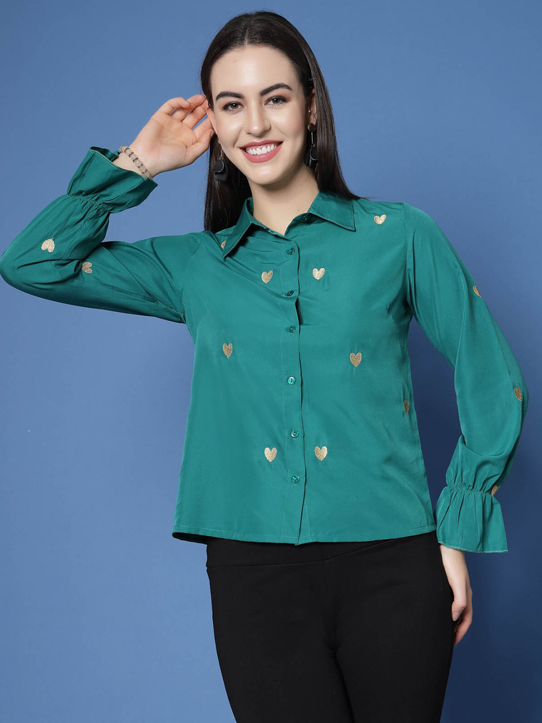 

plusS Conversational Printed Regular Fit Casual Shirt, Green