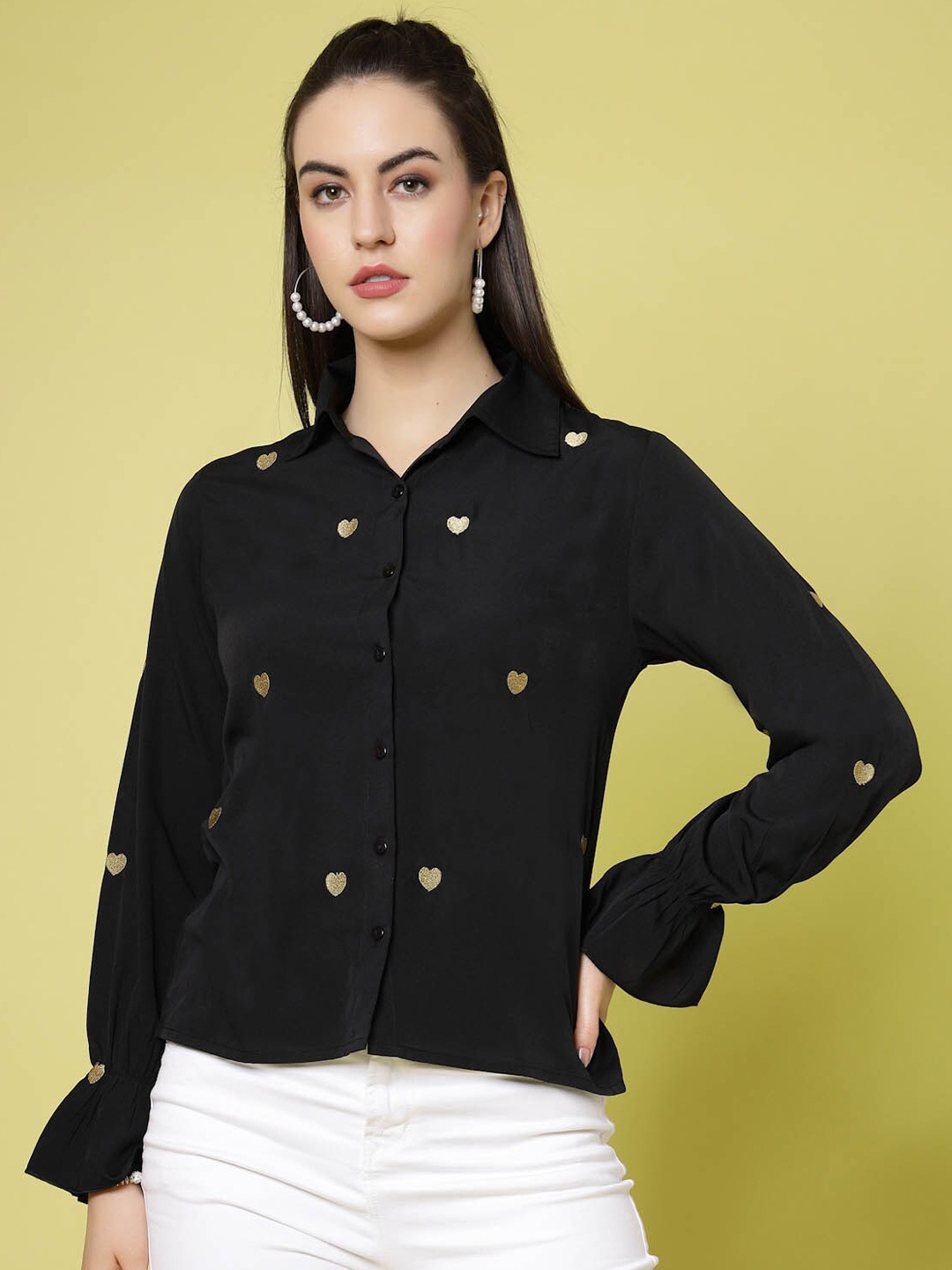 

plusS Conversational Printed Regular Fit Casual Shirt, Black