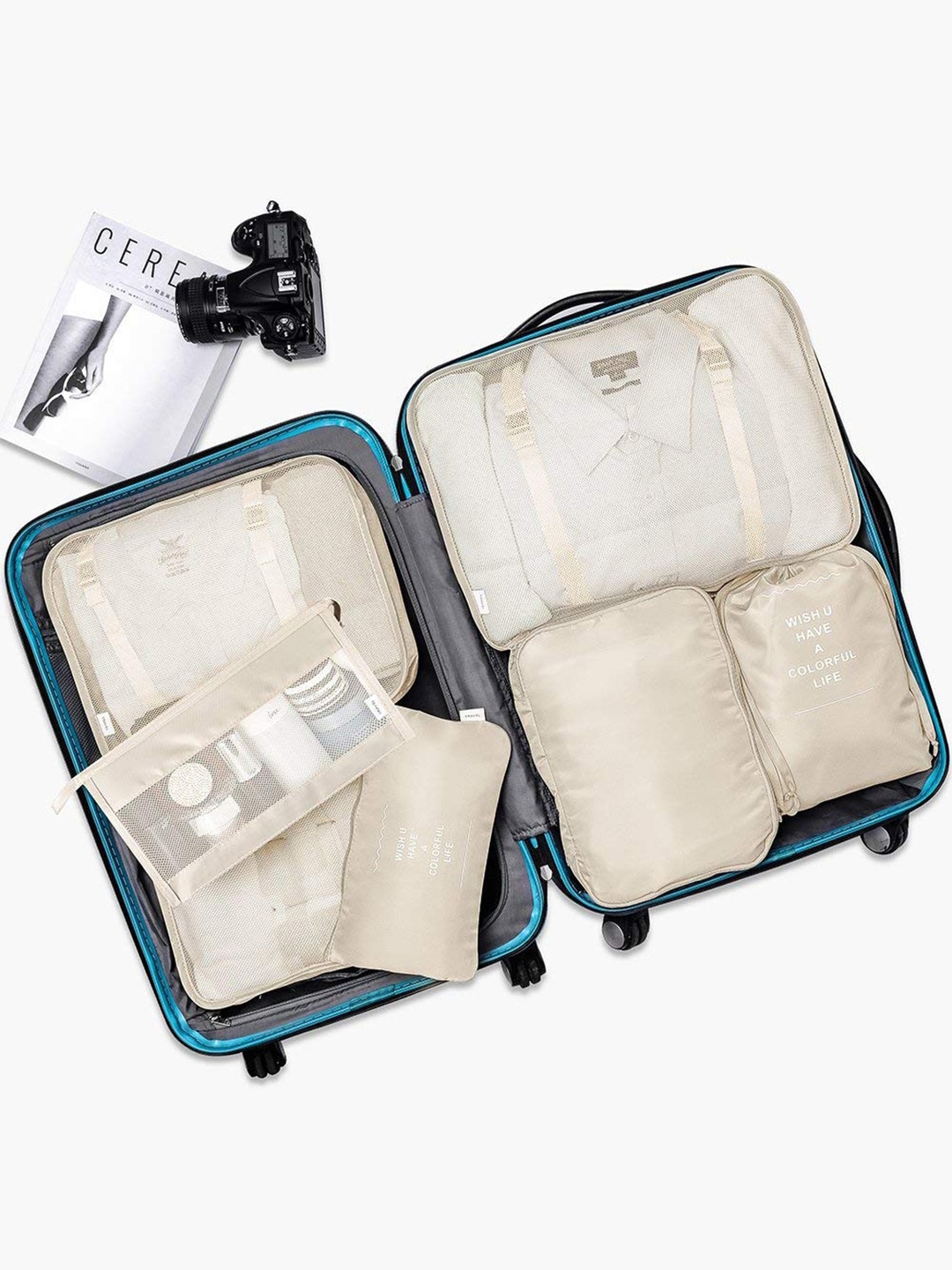 HOUSE OF QUIRK Beige 7-Pieces Lightweight Travel Organiser
