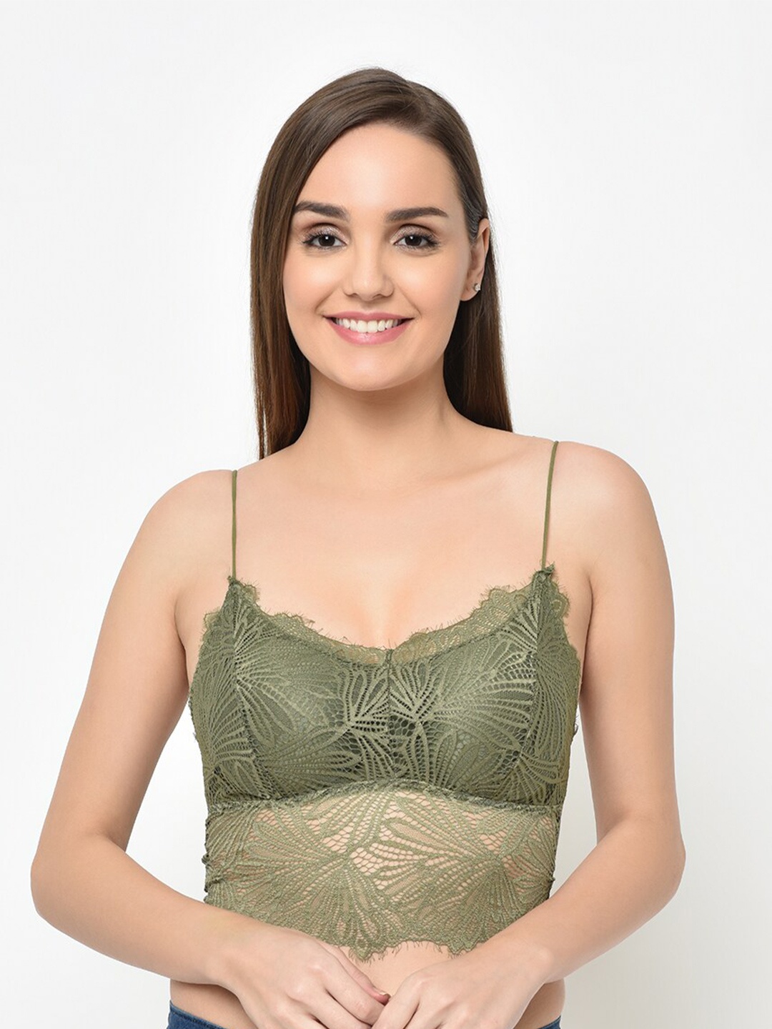 

Da Intimo Floral Bralette Full Coverage Lightly Padded Bra With All Day Comfort, Olive