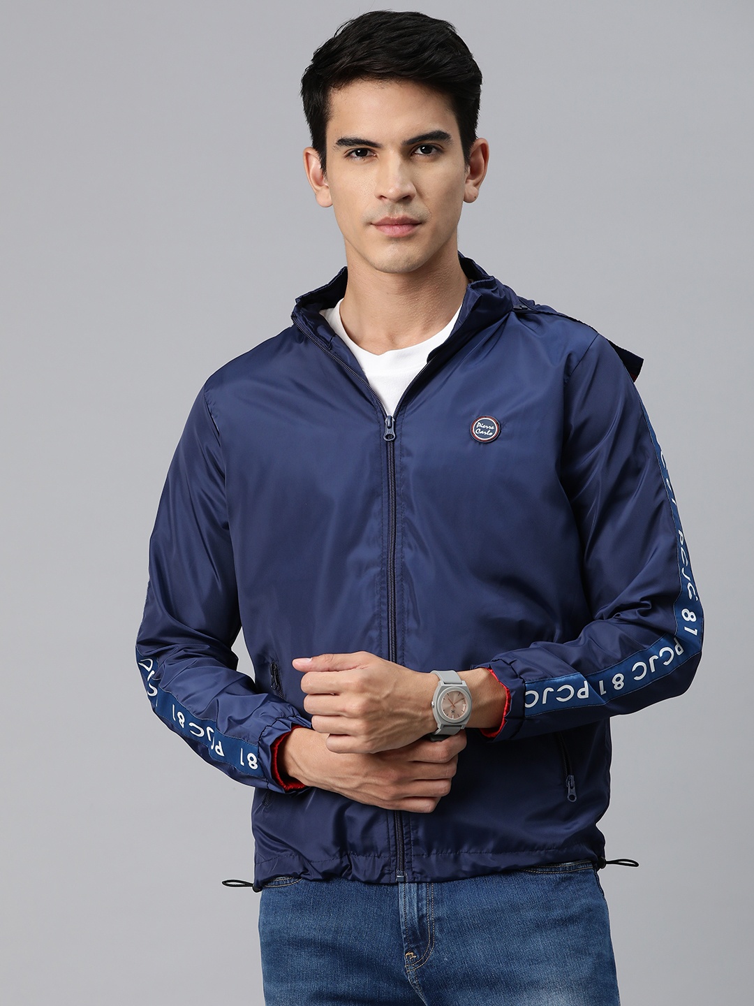 

Pierre Carlo Men Typography Printed Sporty Jacket, Navy blue