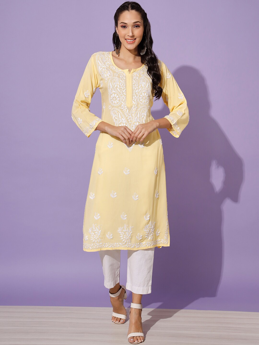 

Ethnava Ethnic Motifs Embroidered Pure Cotton Kurta, Yellow