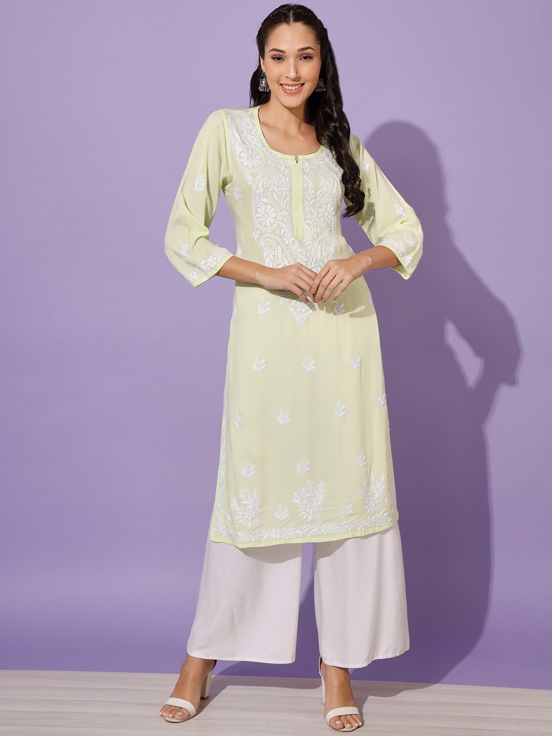 

Ethnava Ethnic Motifs Embroidered Pure Cotton Kurta, Green