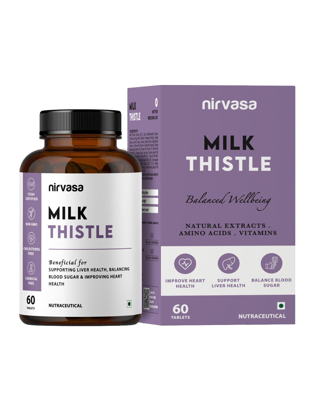 

Nirvasa Milk Thistle Tablets with Curcuma Longa Root 50g - 60 Tablets, Purple