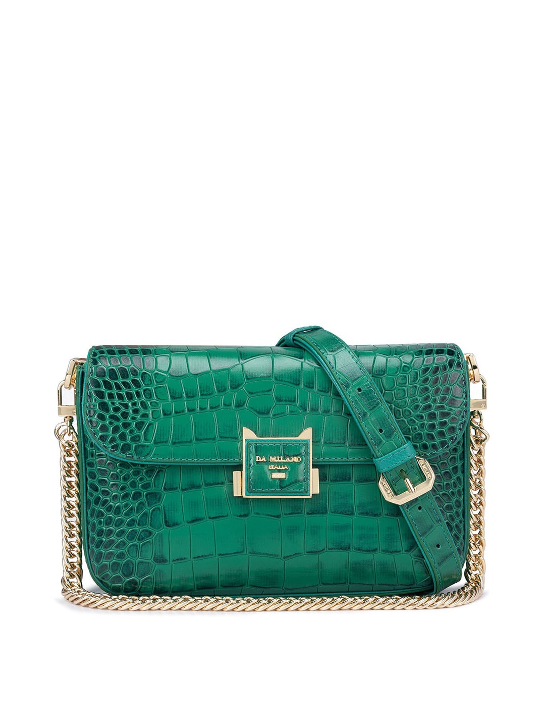 

Da Milano Textured Leather Structured Sling Bag, Green