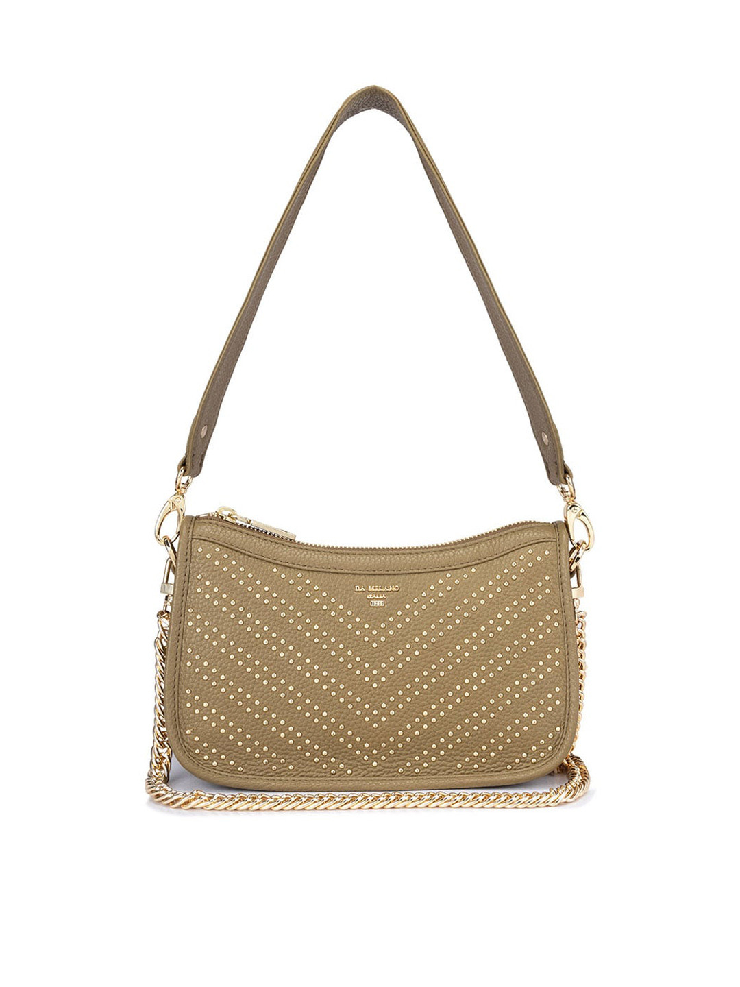 

Da Milano Textured Leather Structured Sling Bag with Quilted, Green