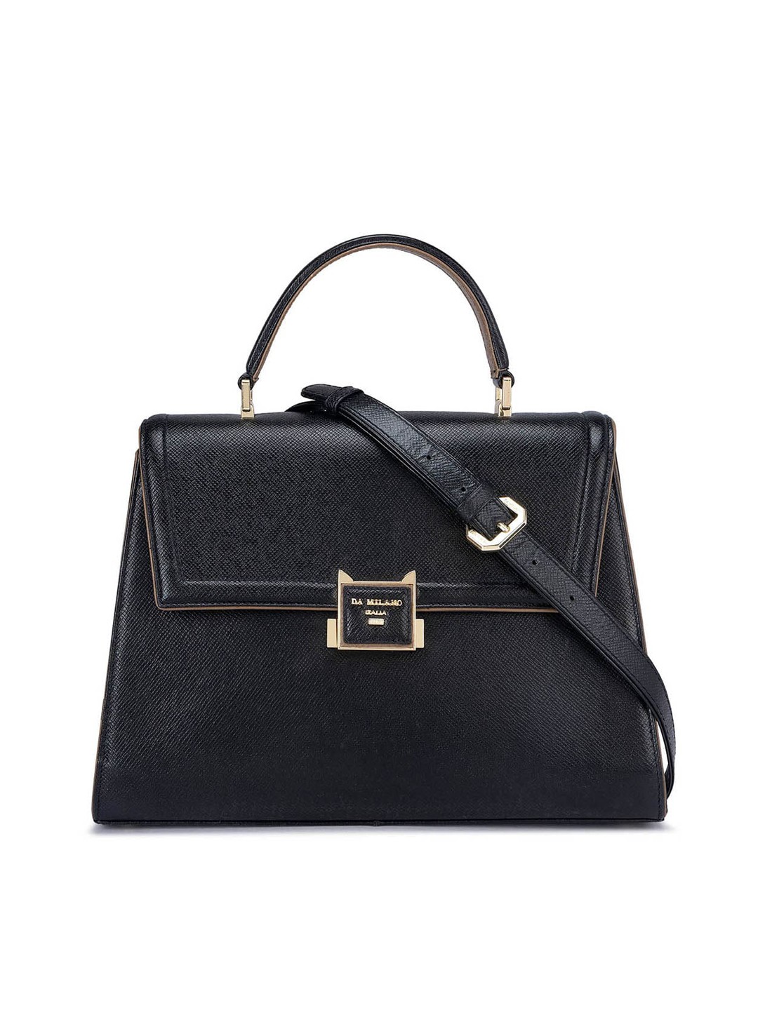

Da Milano Textured Leather Structured Satchel, Black