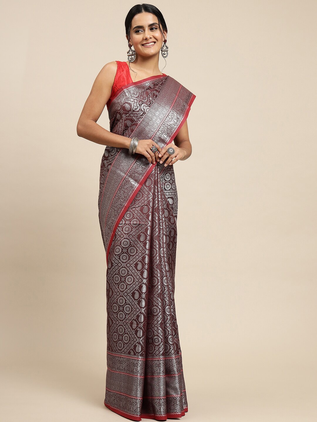 

Anaita Ethnic Motifs Woven Design Zari Pure Silk Banarasi Saree, Maroon