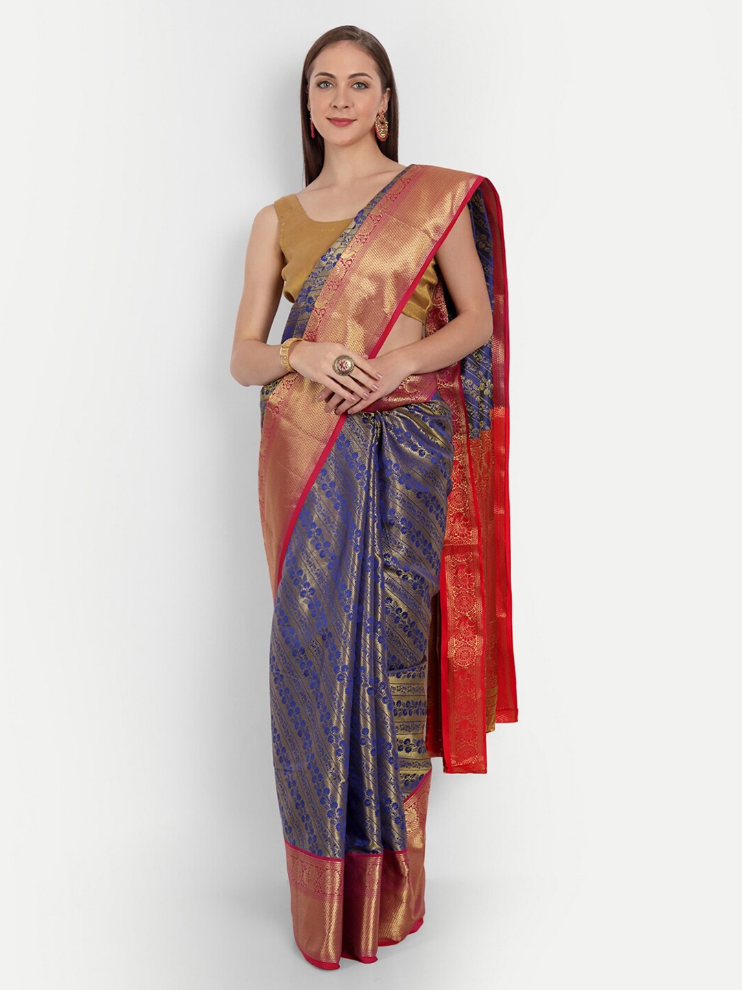 

Anaita Ethnic Motifs Woven Design Pure Silk Banarasi Saree, Blue