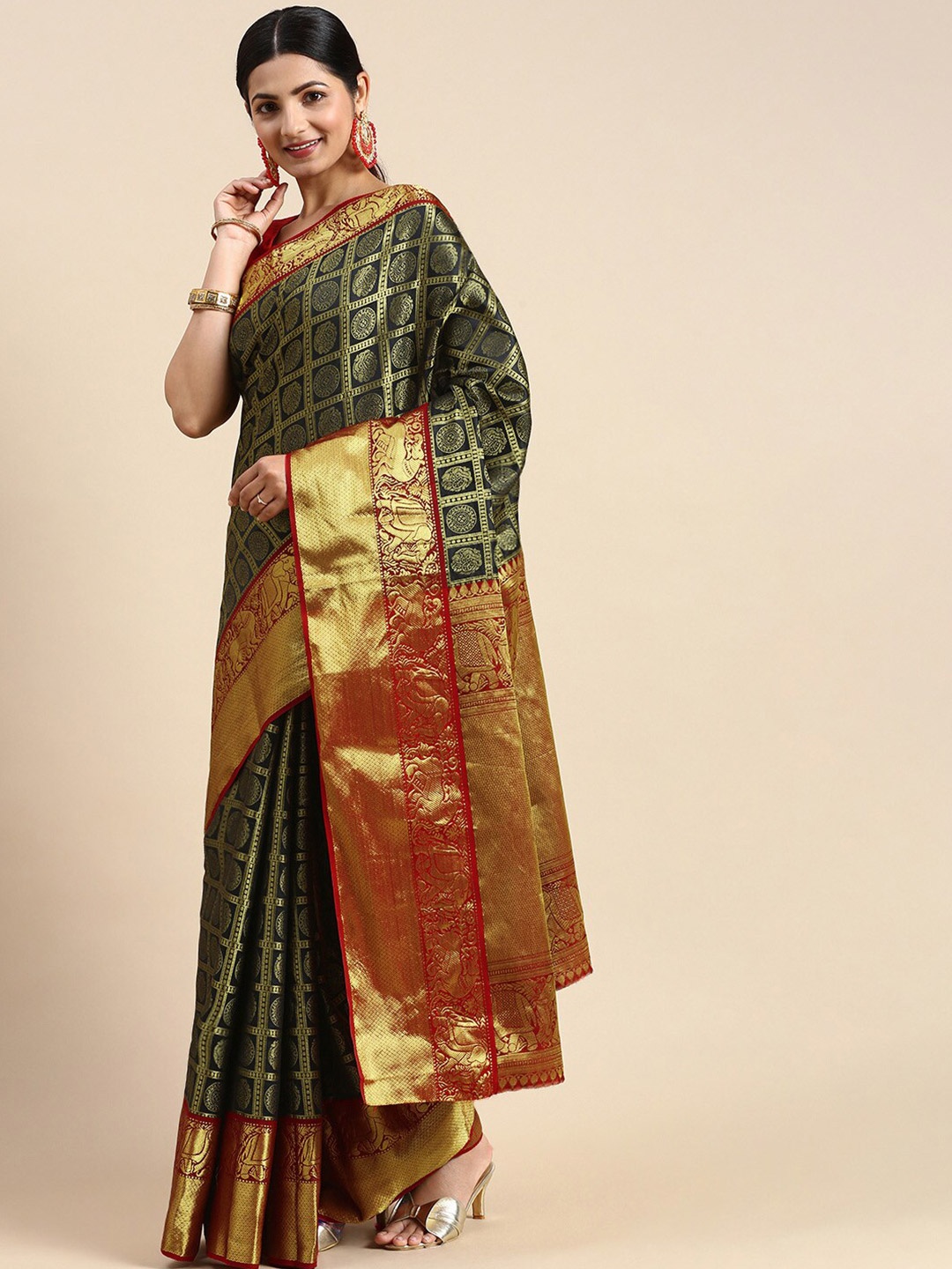 

Anaita Ethnic Motifs Woven Design Zari Pure Silk Banarasi Saree, Black