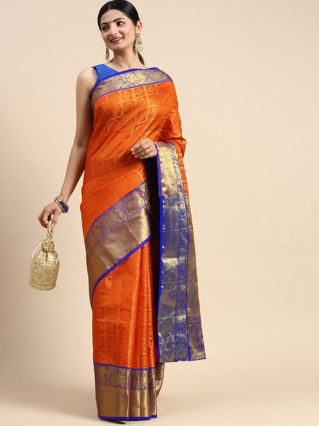 

Anaita Ethnic Motifs Woven Design Zari Pure Silk Banarasi Saree, Orange