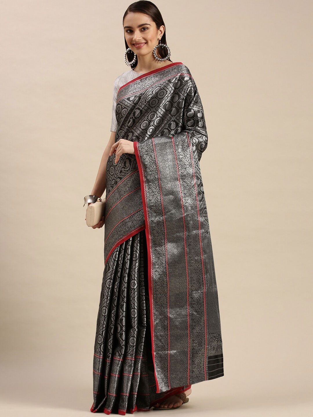 

Anaita Ethnic Motifs Woven Design Pure Silk Banarasi Saree, Black
