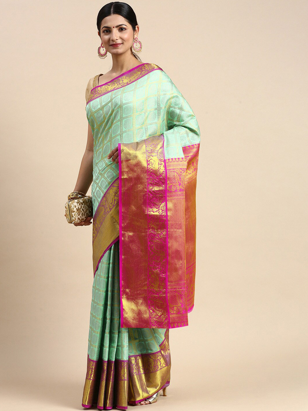 

Anaita Ethnic Motifs Woven Design Pure Silk Banarasi Saree, Turquoise blue