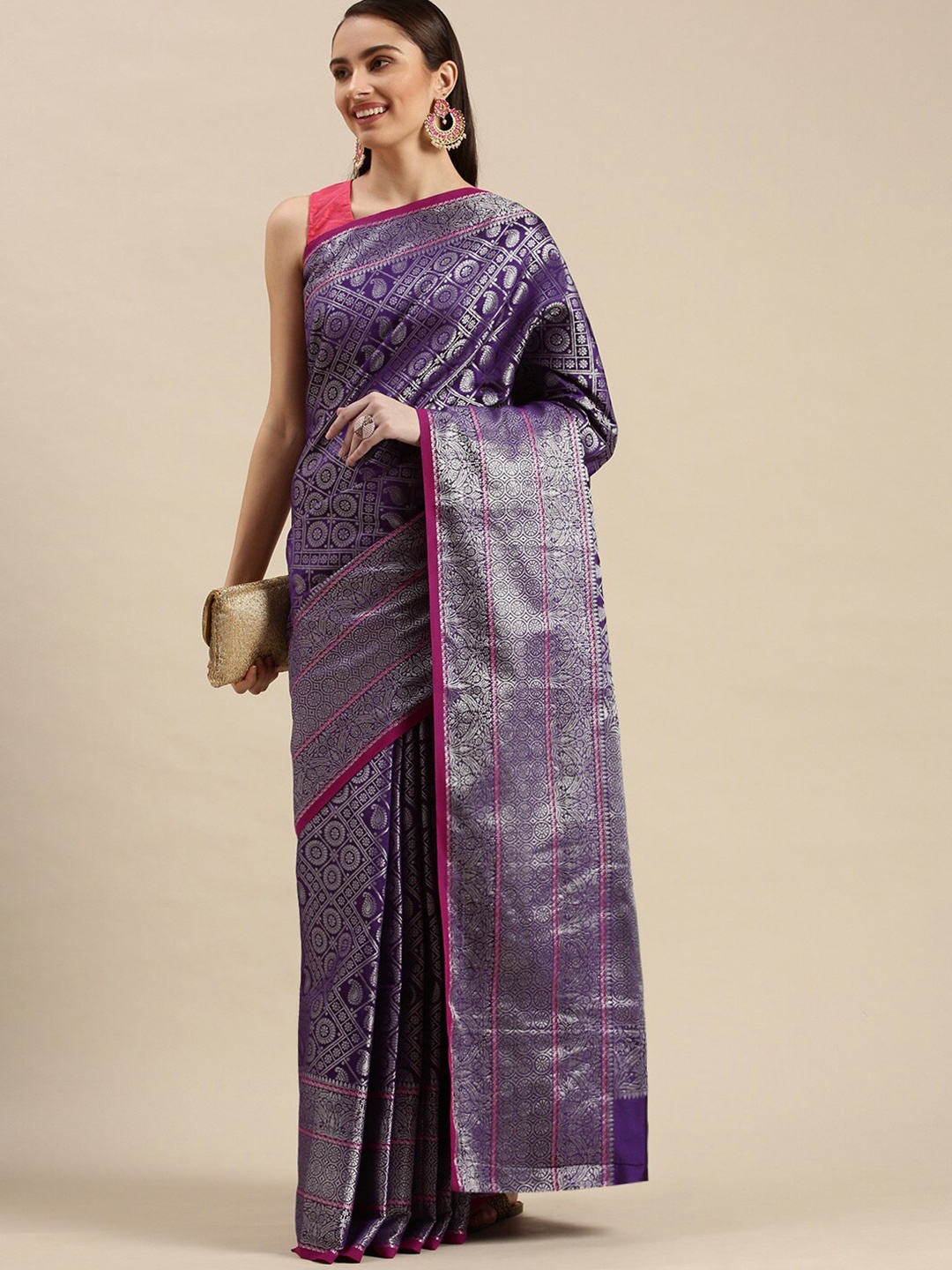 

Anaita Ethnic Motifs Woven Design Zari Pure Silk Banarasi Saree, Blue