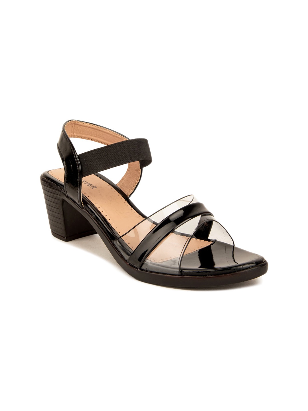 

Pink Fever Open Toe Block Heels, Black