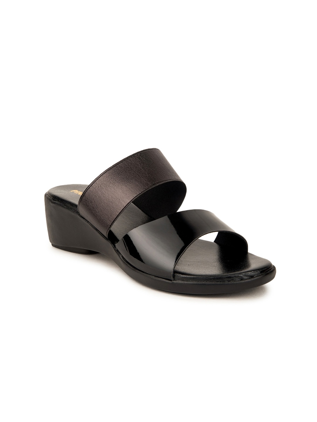 

Pink Fever Double Strap Open Toe Comfort Heels, Black