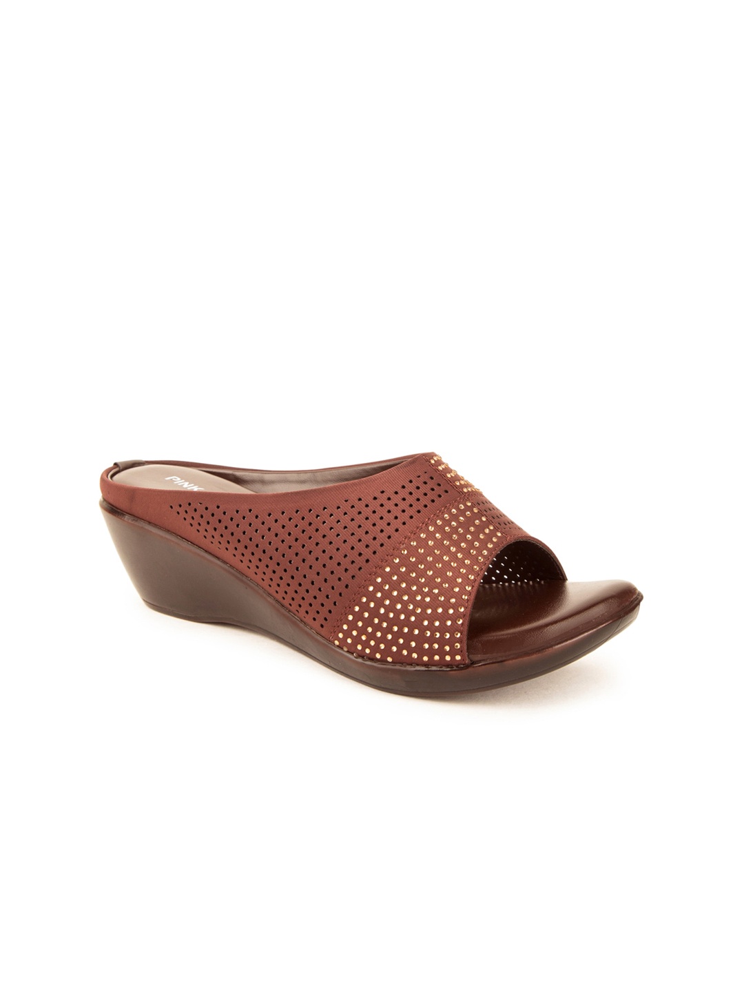 

Pink Fever Embellished Perforated Comfort Heel Mules, Brown
