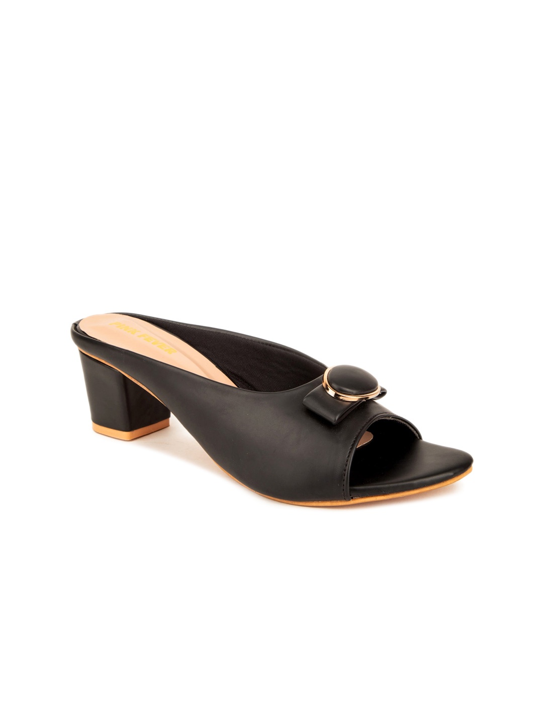 

Pink Fever Bow Detail Open Toe Block Heel Mules, Black