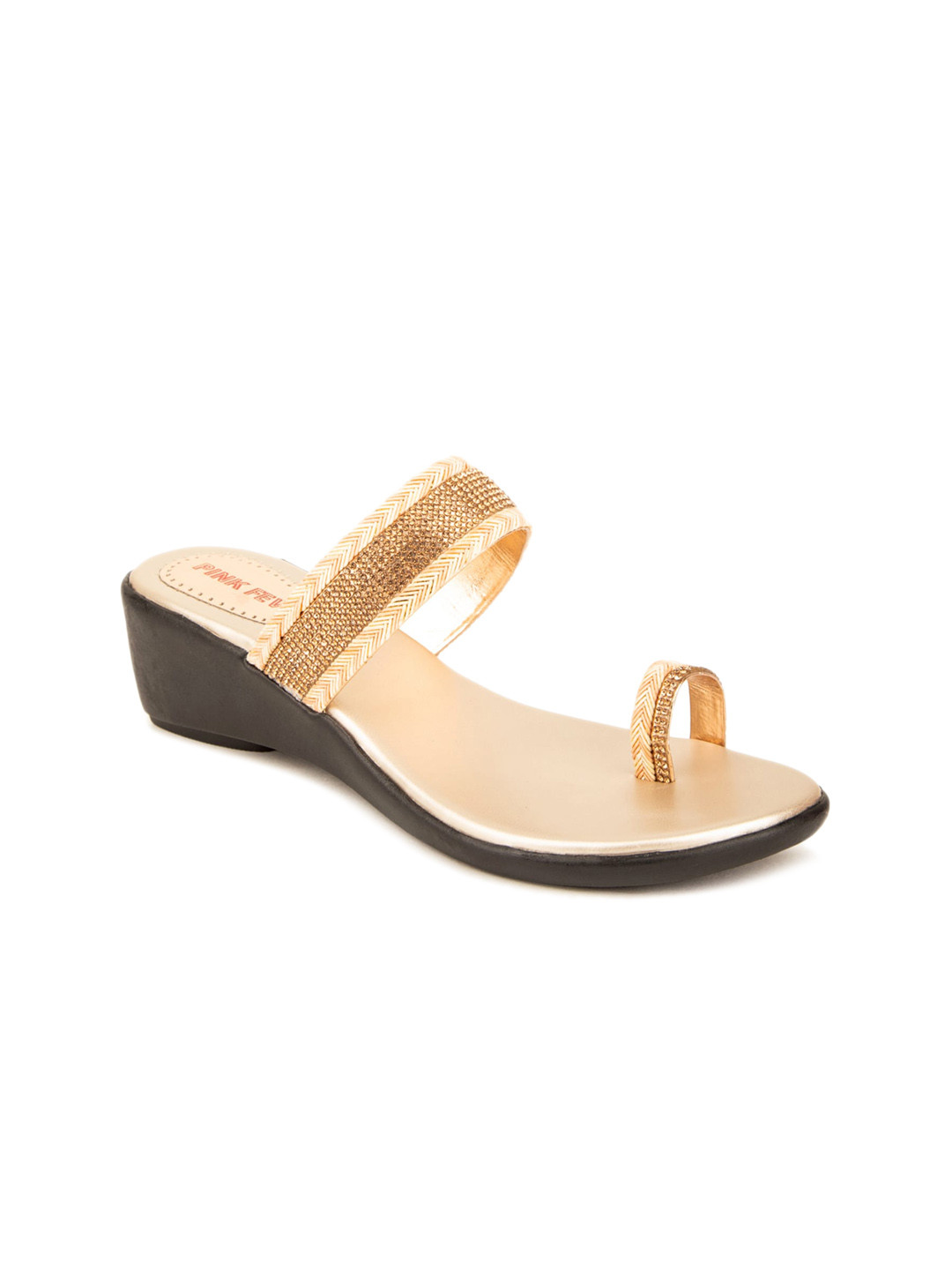 

Pink Fever Embellished One Toe Comfort Heels, Gold