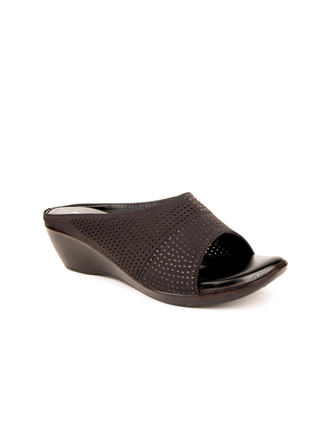 

Pink Fever Perforated Open Toe Comfort Heel Mules, Brown