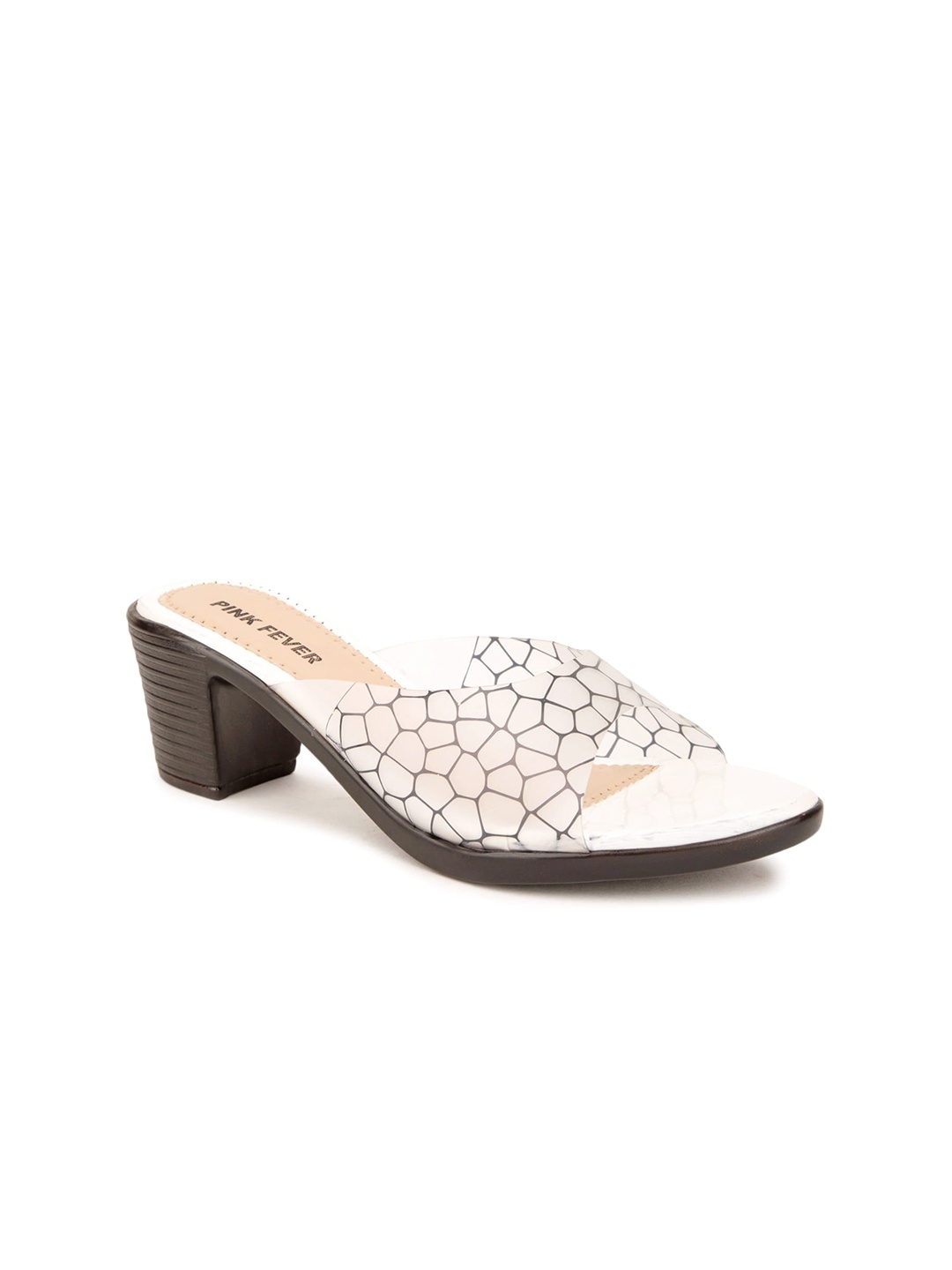

Pink Fever Printed Open Toe Block Heels, White