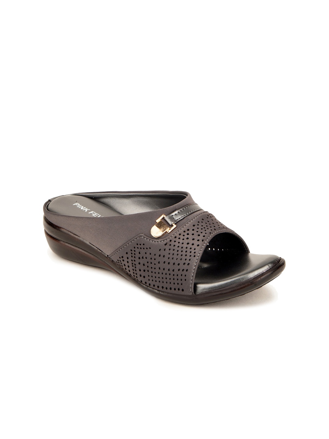 

Pink Fever Perforated Comfort Heel Mules, Grey
