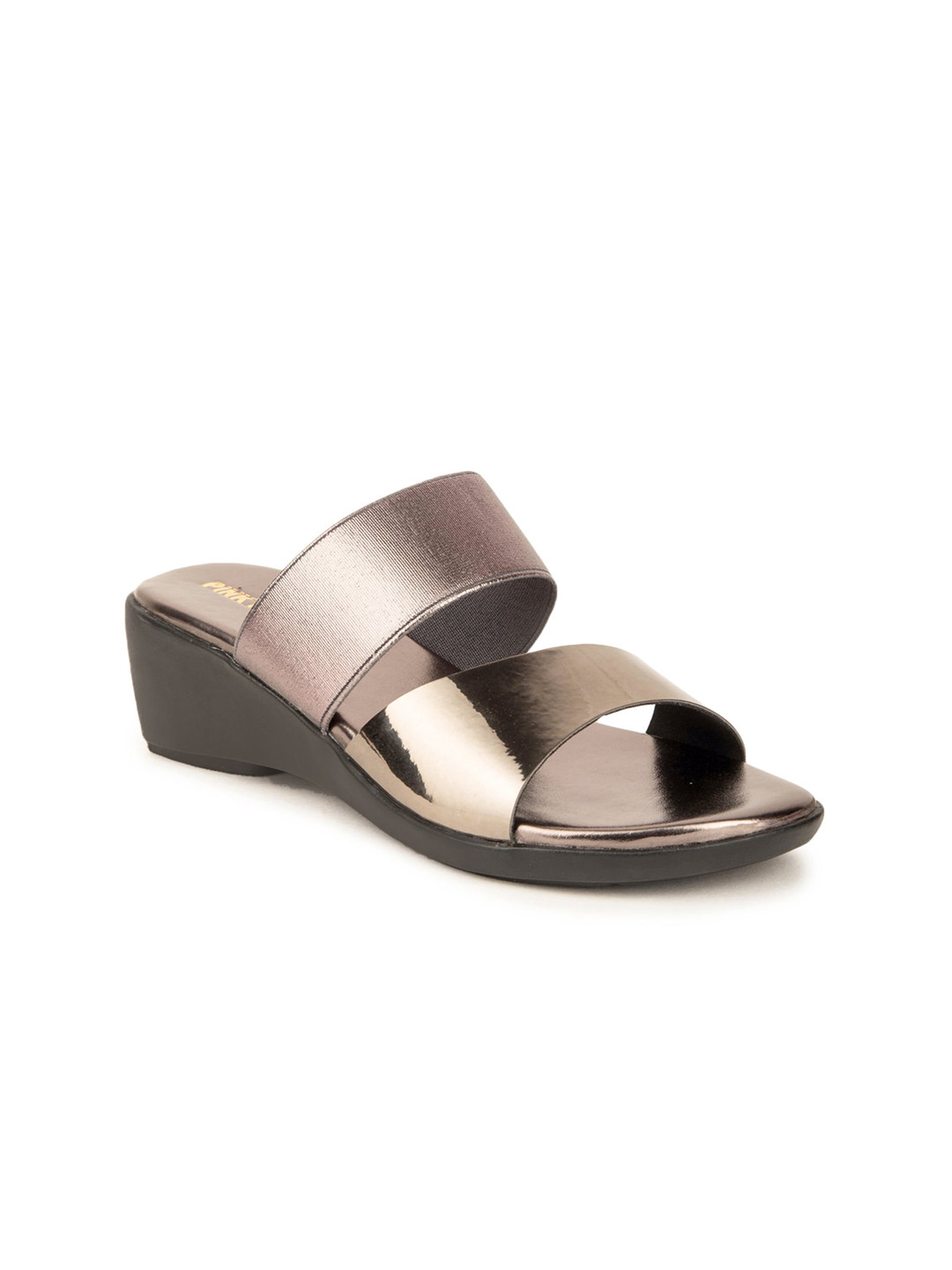

Pink Fever Double Strap Open Toe Comfort Heels, Metallic