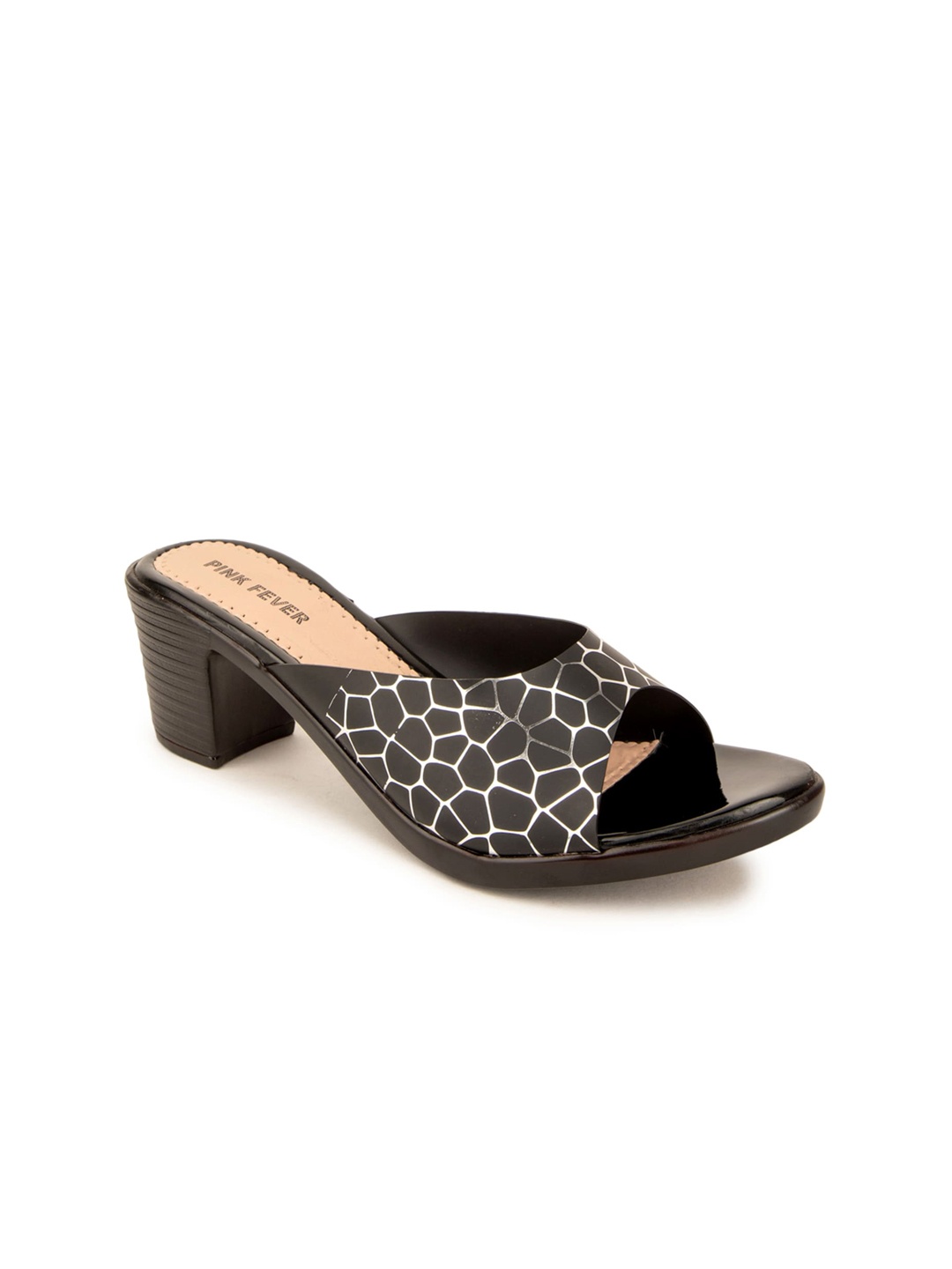 

Pink Fever Printed Open Toe Block Heels, Black