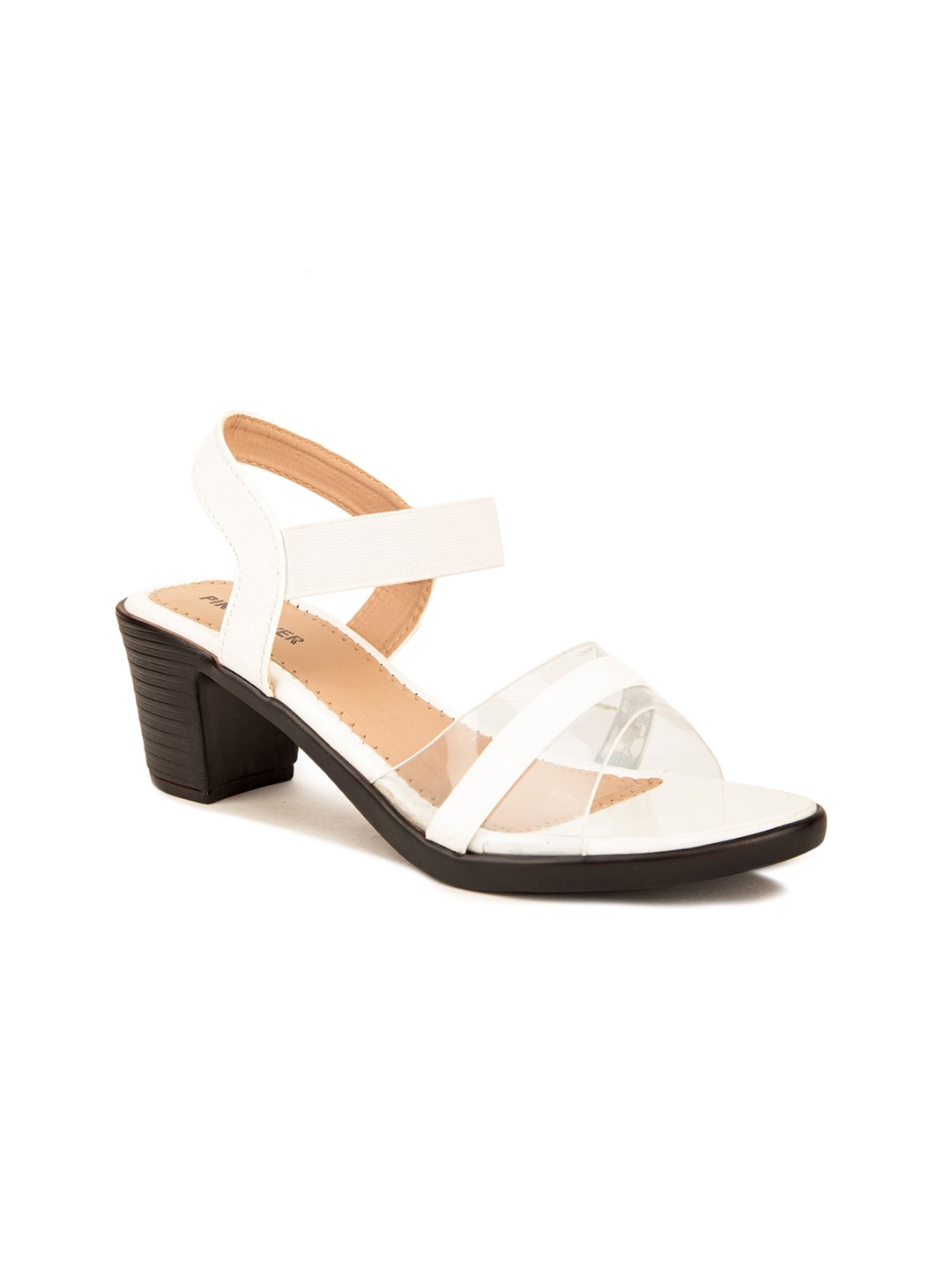 

Pink Fever Open Toe Block Heels With Backstrap, White