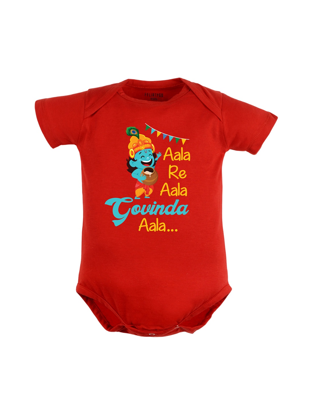

FFLIRTYGO Infant Kids Janmashtami Printed Pure Cotton Bodysuit, Red