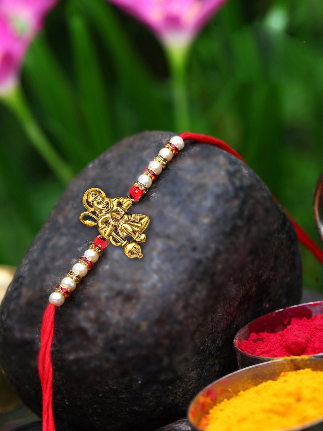 Vighnaharta Set Of 2 Charm Detail Rakhi, Gold