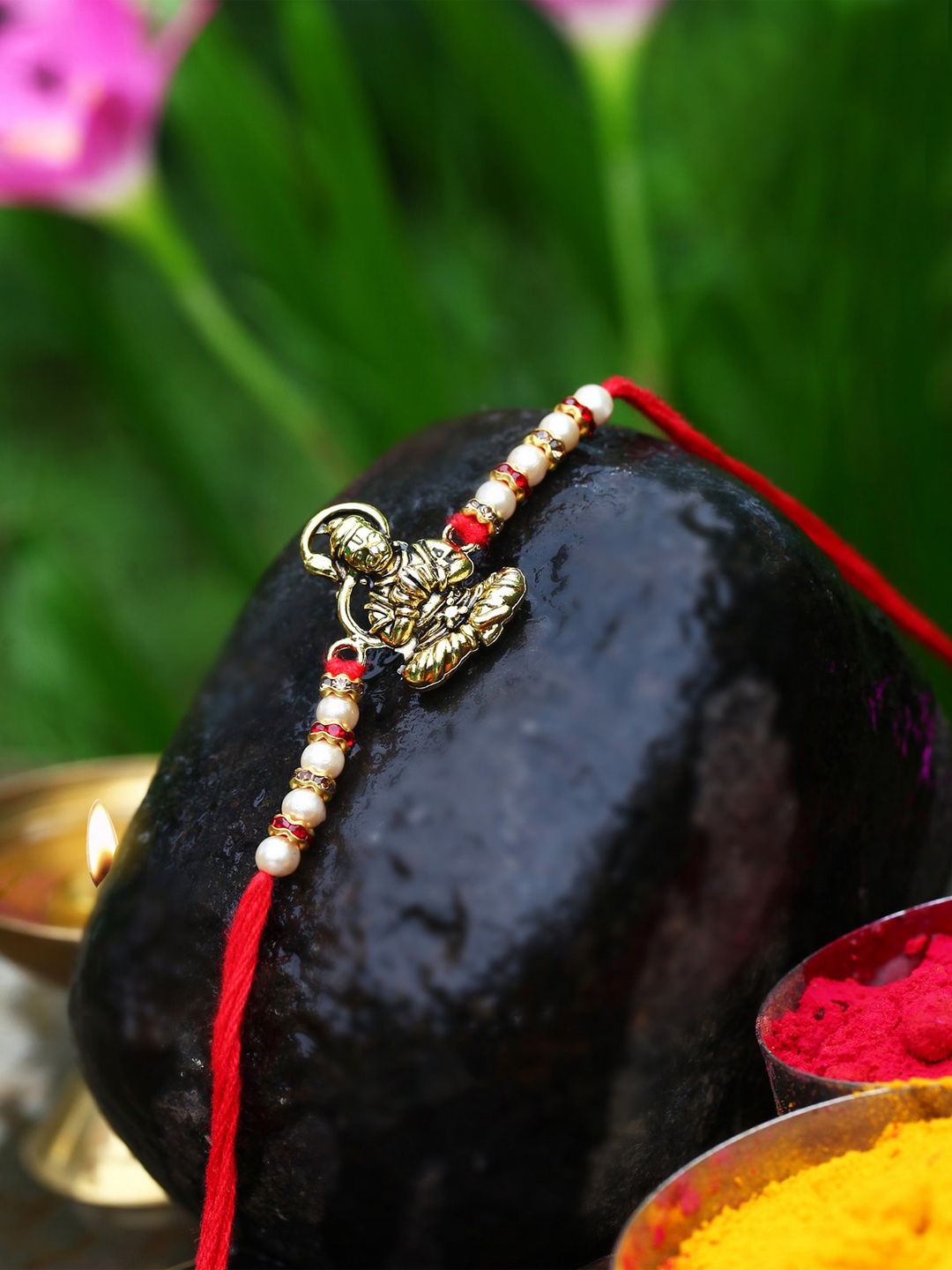 

Vighnaharta Set Of 2 Hanuman Bajrangbali Charm Detail Rakhis, Gold