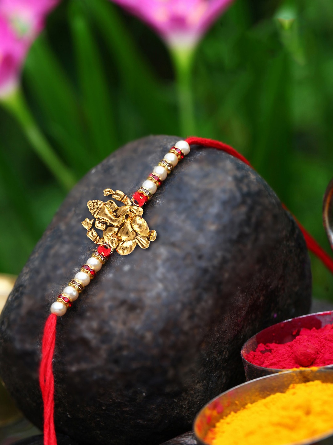 

Vighnaharta Men Set Of 2 Hanuman Bajrangbali Religious Charm Detail Rakhi, Gold