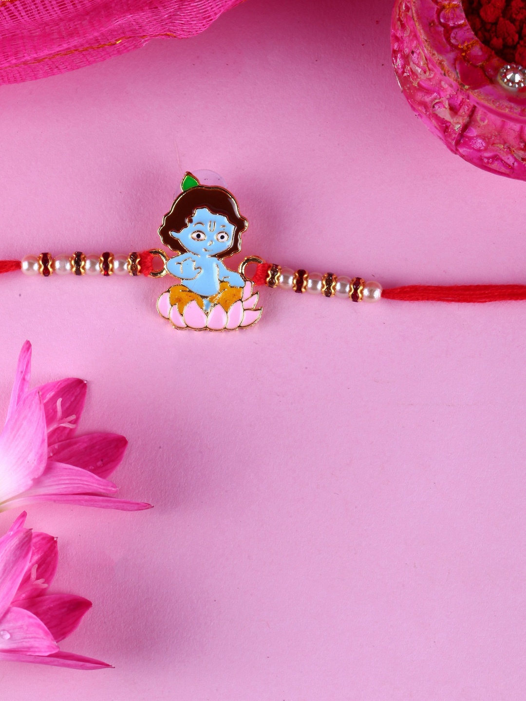

Vighnaharta Set Of 2 Bal Krishana Mickey Mouse Cartoon Charm Detail Rakhi, Gold