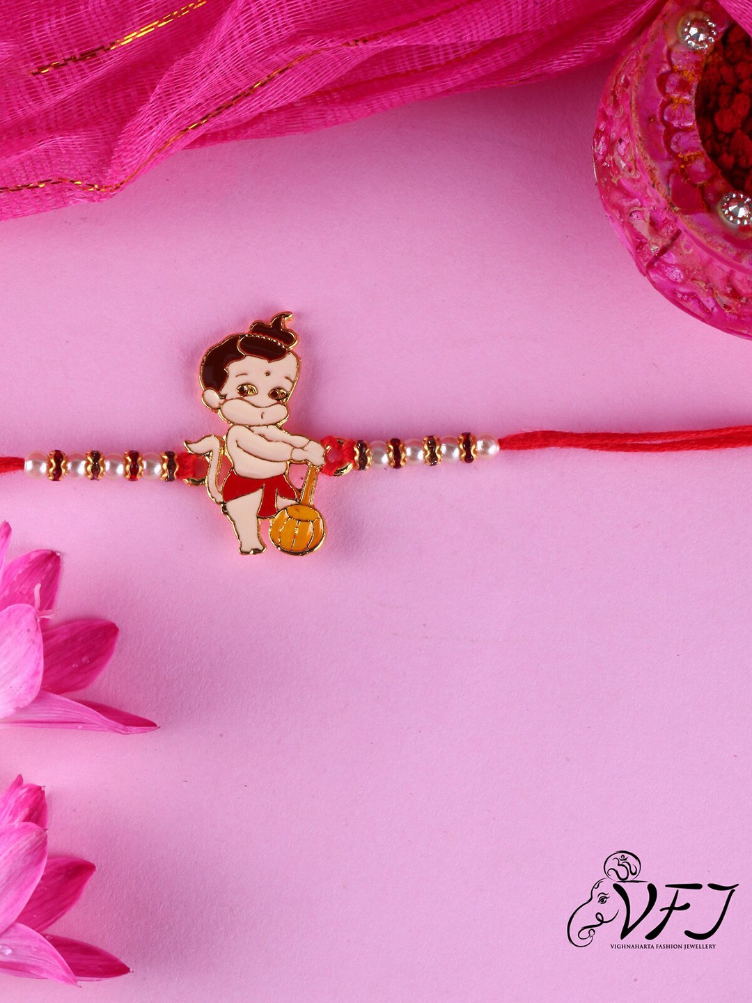 

Vighnaharta Set Of 2 Bal Hanuman Mickey Mouse Cartoon Charm Detail Rakhi, Gold