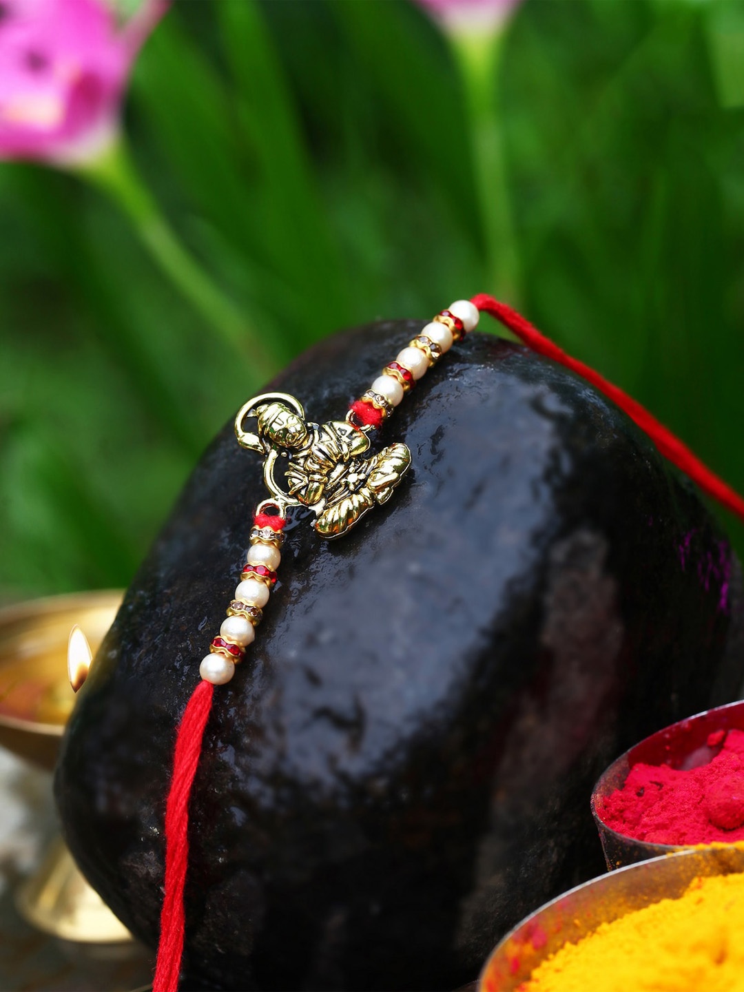 

Vighnaharta Set Of 2 Hanuman Bajrangbali Religious Charm Detail Rakhi, Gold