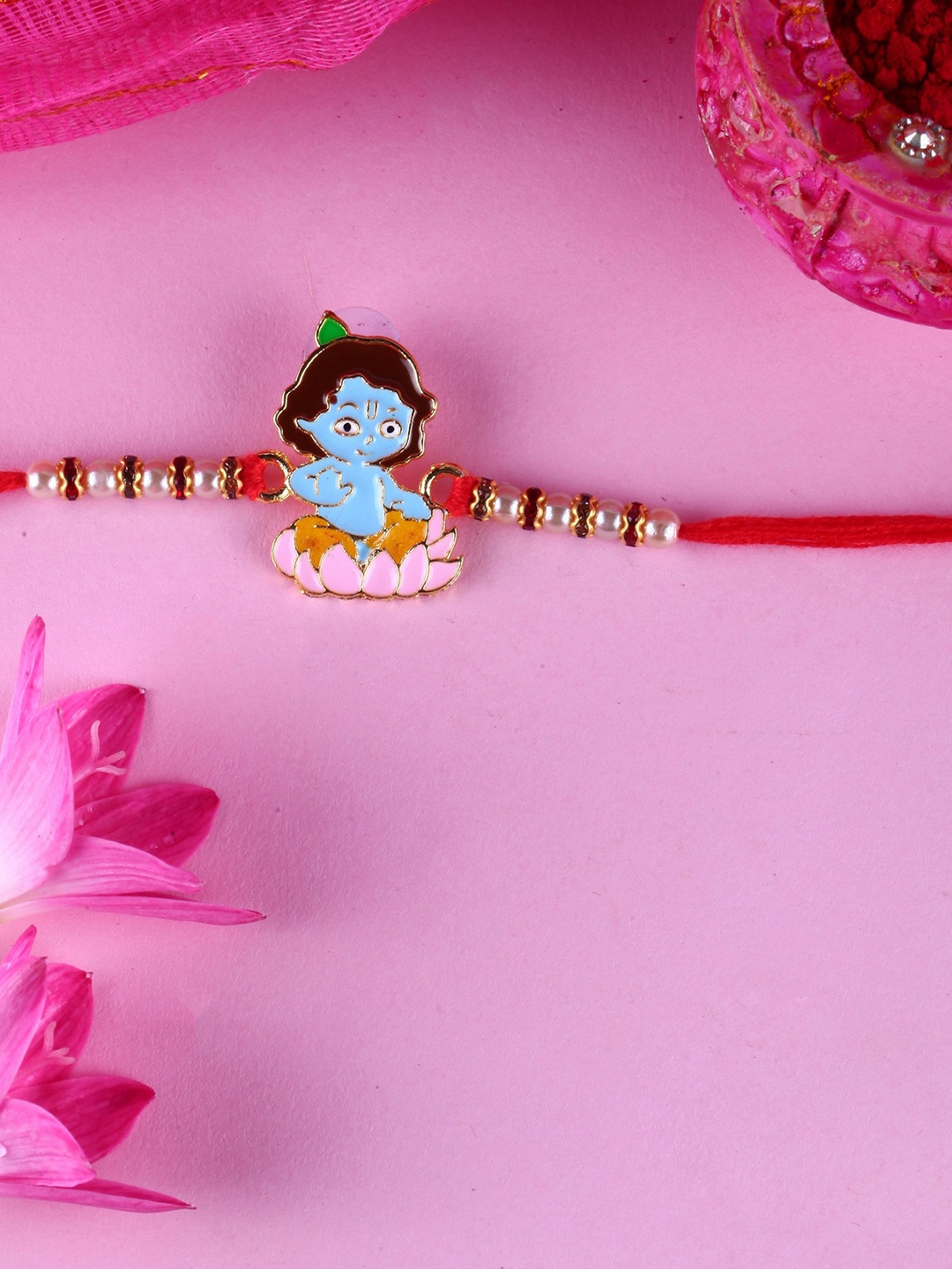 

Vighnaharta Set Of 2 Bal Ganesh Bal Krishana Cartoon Charm Detail Rakhi, Gold