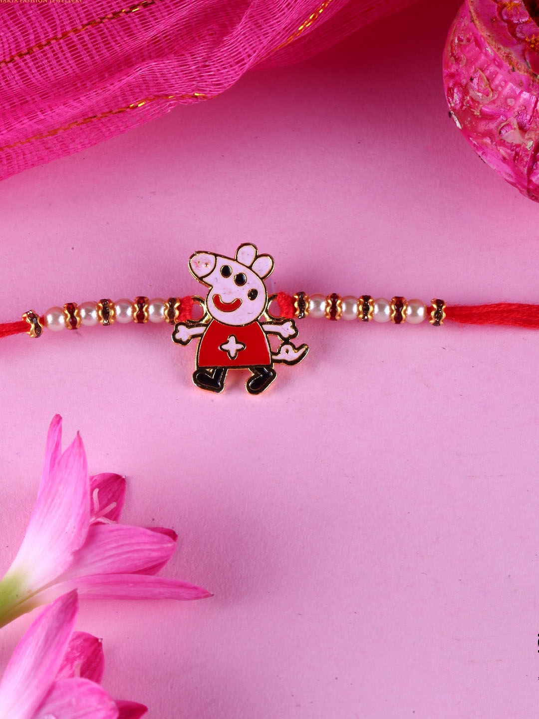 

Vighnaharta Set Of 2 Doramon Cartoon Peppa Pig Cartoon Charm Detail Rakhi, Gold