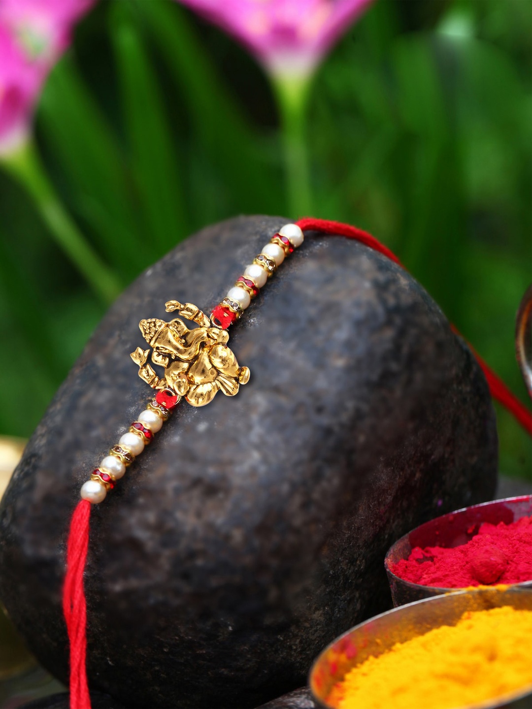 

Vighnaharta Set Of 2 Ganpati Religious Charm Detail Rakhi, Gold