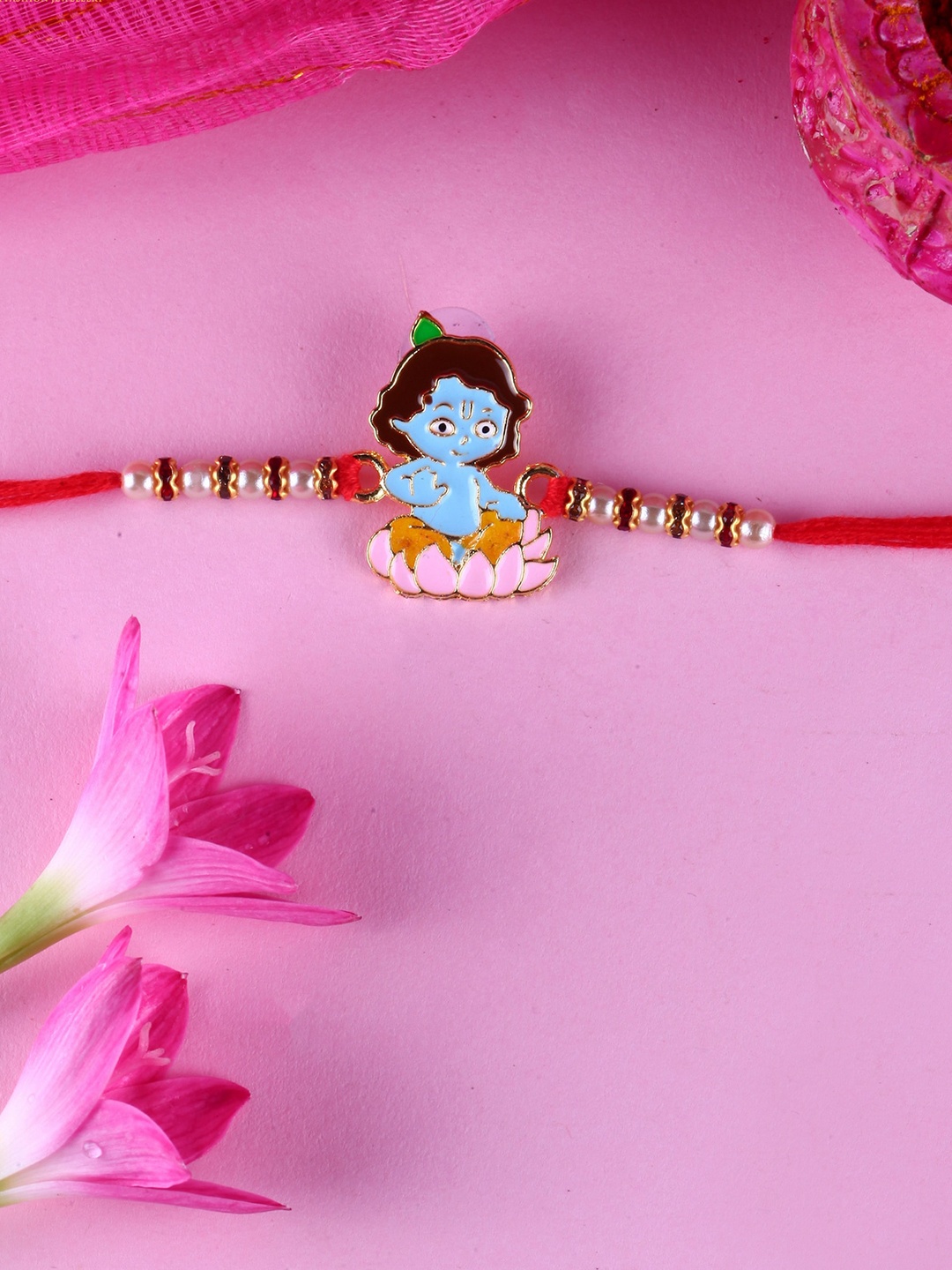 

Vighnaharta Kids Set Of 2 Bal Krishana Cartoon Charm Detail Rakhis, Gold
