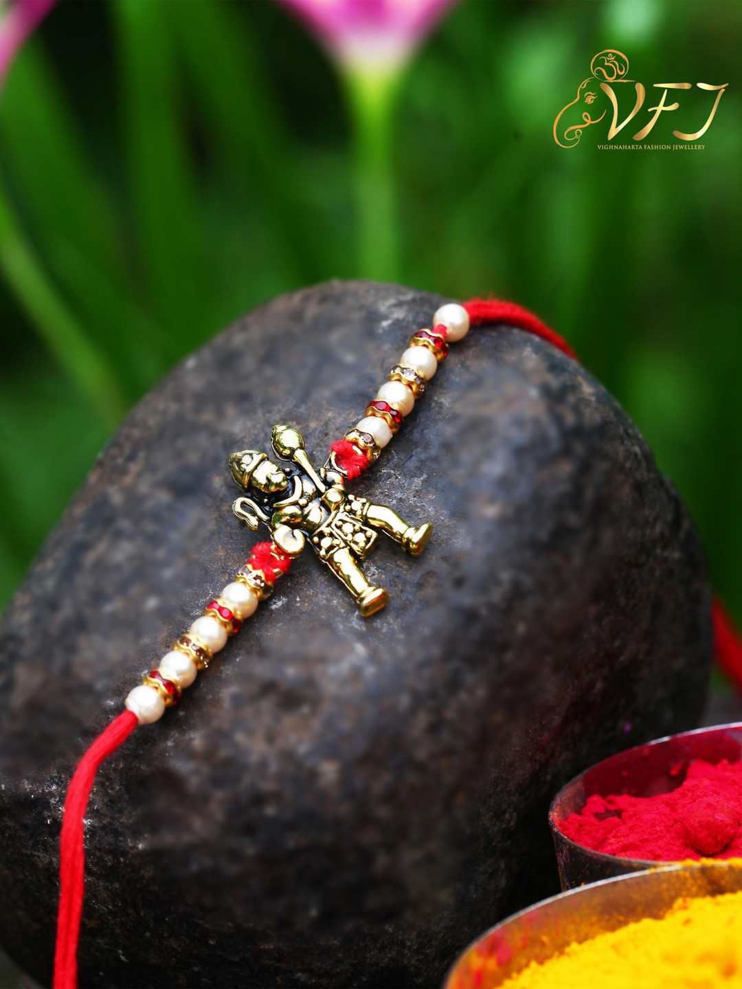 

Vighnaharta Men Set Of 2 Hanuman Bajrangbali Charm Detail Rakhi, Gold