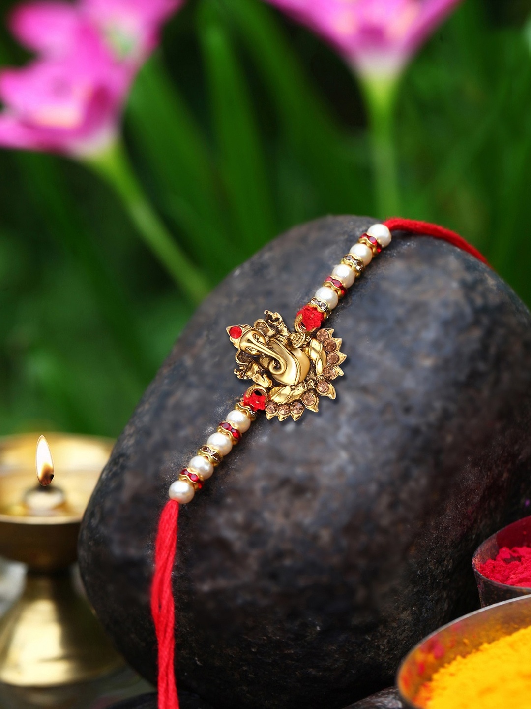 

Vighnaharta Set Of 2 Ganesh Ganpati Charm Detail Rakhis, Gold