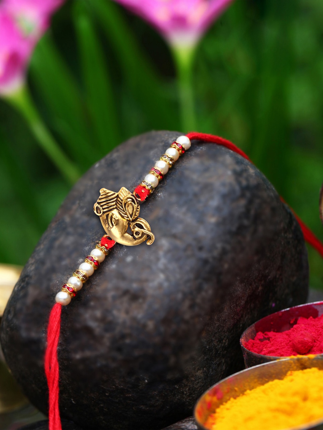 

Vighnaharta Set Of 2 Charm Detail Rakhis, Gold